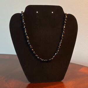 Handmade Beaded Necklace - Black Faceted